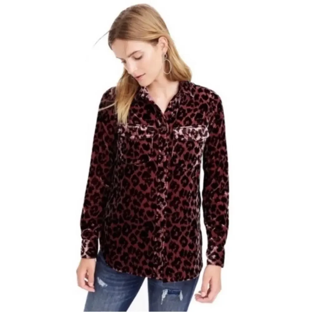 J.CREW Classic-fit Shirt In Drapey Velvet Leopard Print Pink Black J9279 00P